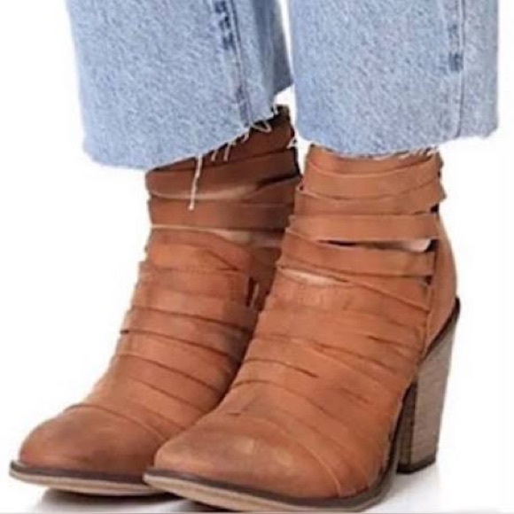 *EUC* Free People / Hybrid Strappy Stacked Heel Leather Ankle Boot / Bro… - Picture 5 of 14